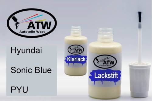 Hyundai, Sonic Blue, PYU: 20ml Lackstift + 20ml Klarlack - Set, von ATW Autoteile West.